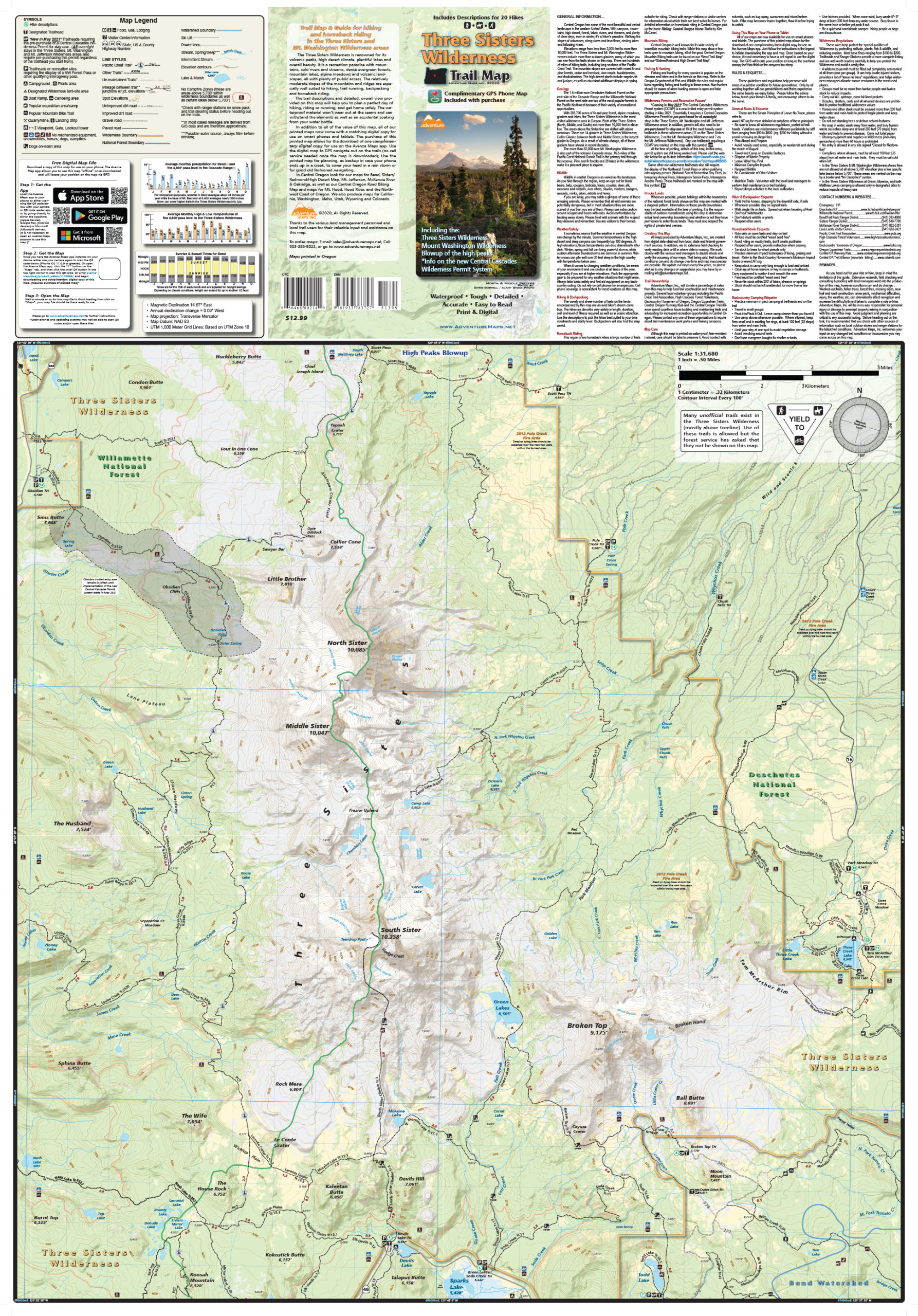 Three Sisters Wilderness Map Three Sisters Wilderness Trail Map | Adventure Maps